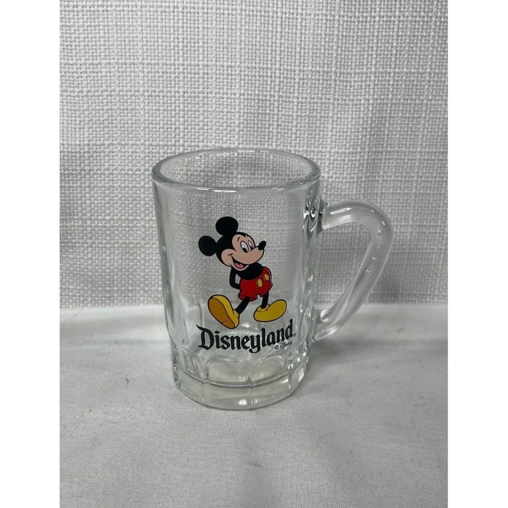 Vintage Disneyland Mickey Mouse Glass Mug Clear Beer Stein Souvenir 3.5 inch - Picture 1 of 7
